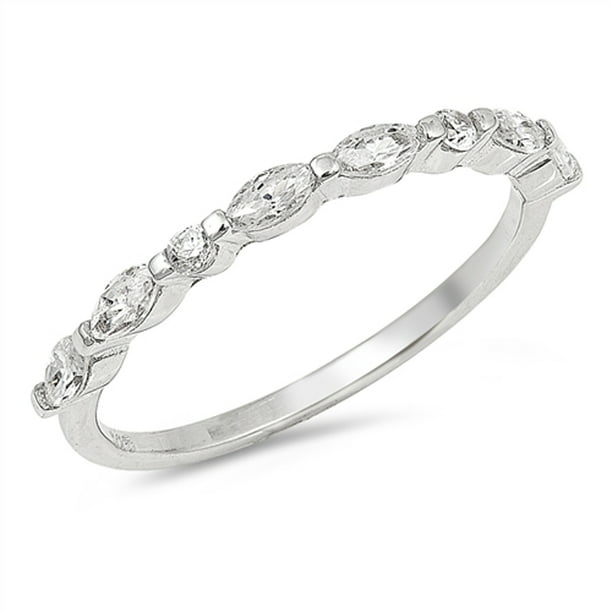 Round Clear CZ Wholesale Thin Stackable Ring 925 Sterling Silver Band Sizes 4-10